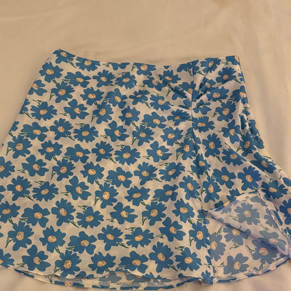 Free People Floral Mini Skirt in Blue and White